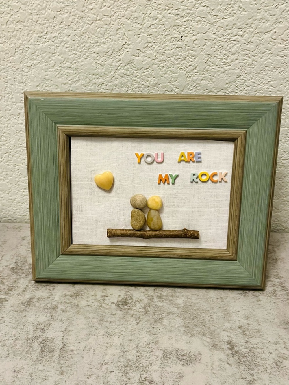 Green Framed 'You Are My Rock' Pebble Art Wall Accent